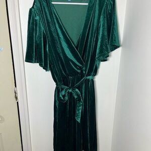 Draper James Emerald Green Velvet Wrap Dress XXL Flutter Sleeve Tie Waist